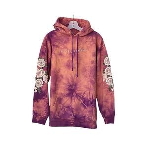 Tie-Dye Floral Embroidered Hoodie - Purple - XL